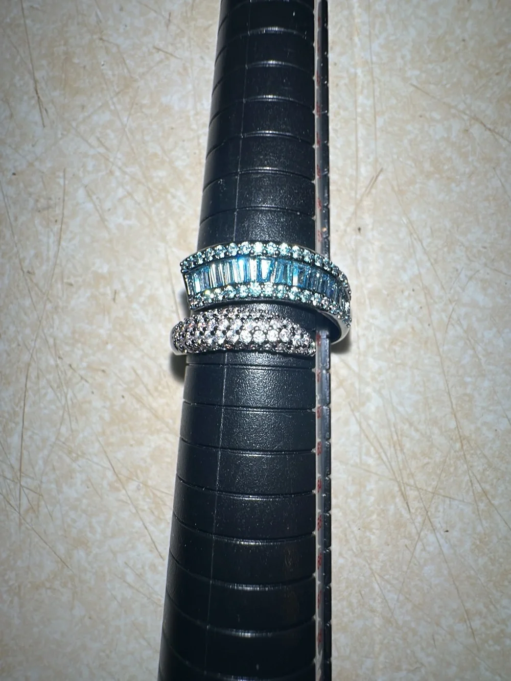 Bomb Party  Silver Blue Topaz & Cubic Zirconia Curved Ring